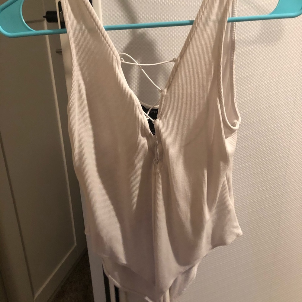 White lace up tank top bodysuit